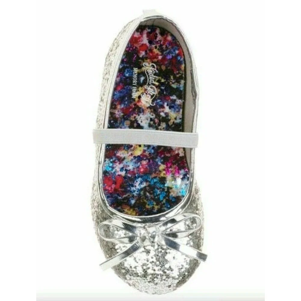 Faded Glory Silver Glitter Mary Jane Ballet Flats Shoes  Toddler Girls 7  NWT